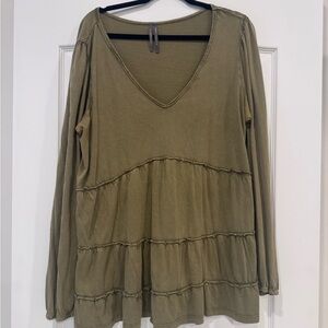 Anthropologie Blythe Tiered Long Sleeve Olive Green Size XL